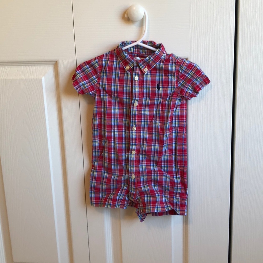 Red plaid shorts romper